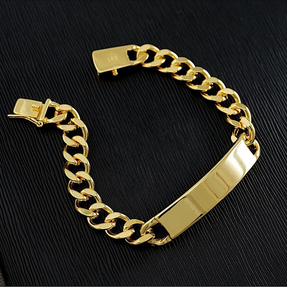 Gold Plated Name Tag Cuban Unisex Chain Link Bracelet - Picture 2 of 10